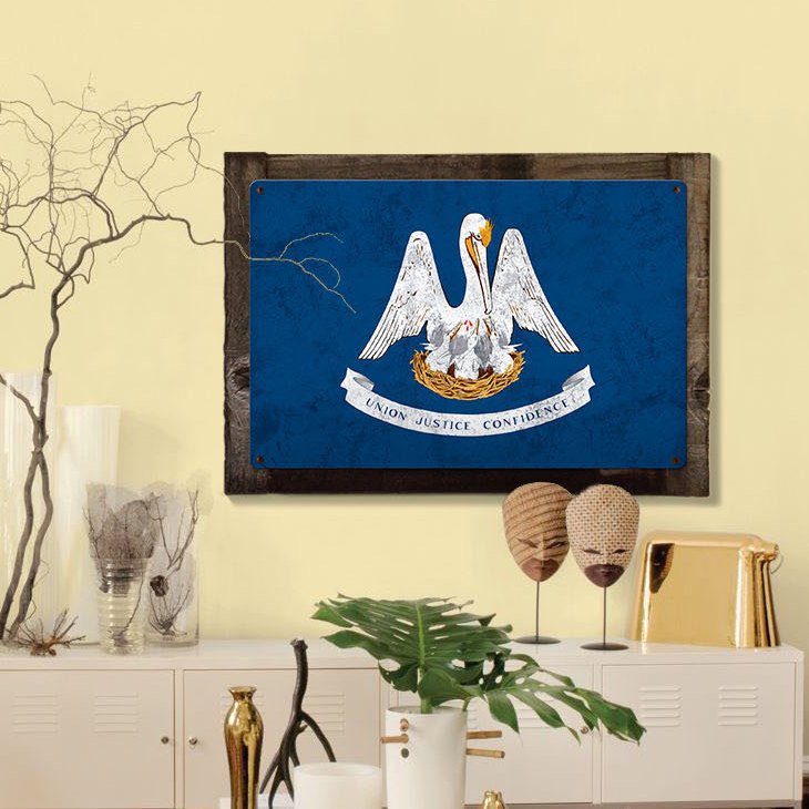 Louisiana State Flag, Union Justice Confidence, Metal Sign, Optional Rustic Wood Frame, Wall Decor, Wall Art, FREE SHIPPING!