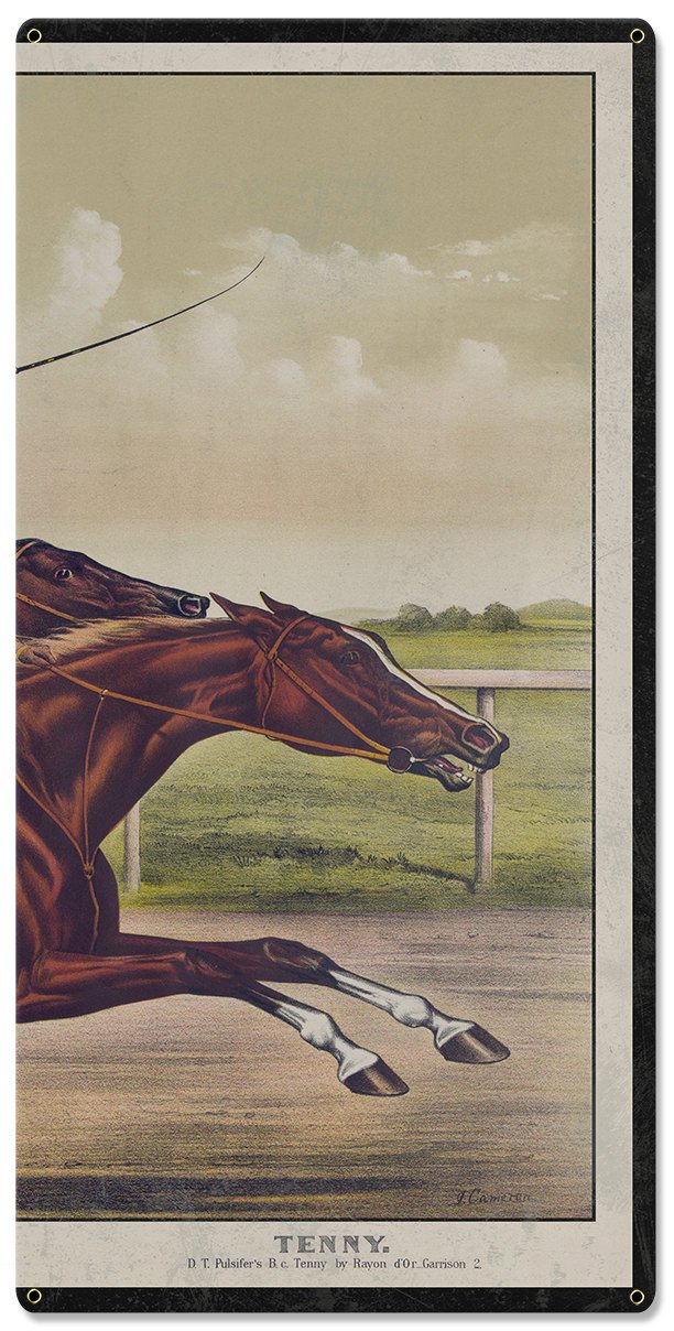 Salvator VS Tenny, Currier & Ives 1890, Horse Races, Horses, Racing, Triptych Metal Sign, Americana, Wall Decor, Wall Art 54"x36"