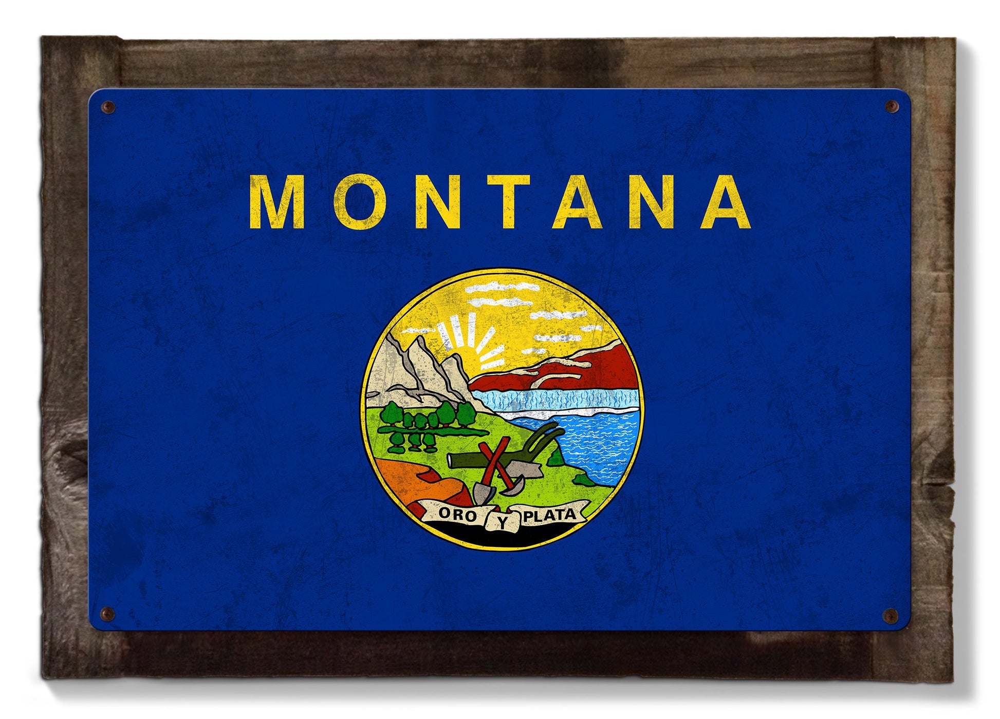 Montana State Flag, The Treasure State, Metal Sign, Optional Rustic Wood Frame, Wall Decor, Wall Art, Vintage, FREE SHIPPING!