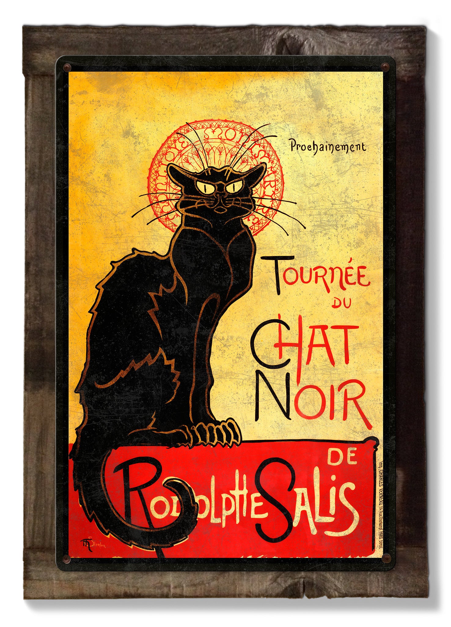 Le Chat Noir, Black Cat, Cabaret, Metal Sign, Optional Rustic Wood Frame, Wall Decor, Wall Art, Vintage