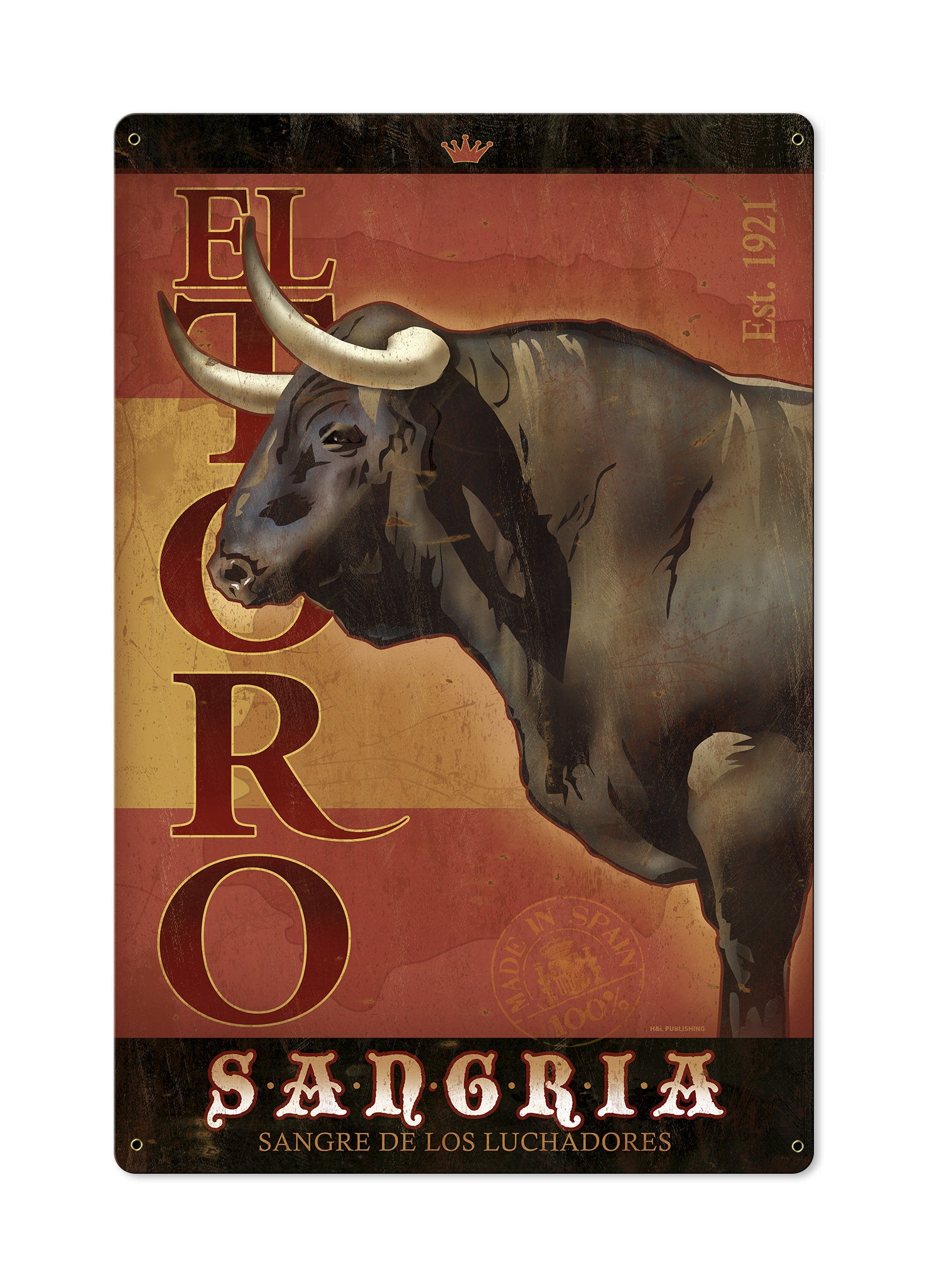 El Toro, Bull, Sangria, Spain, METAL Sign, Optional Reclaimed BarnWood Frame, American Steel, Wall Decor, Wall Art, Vintage
