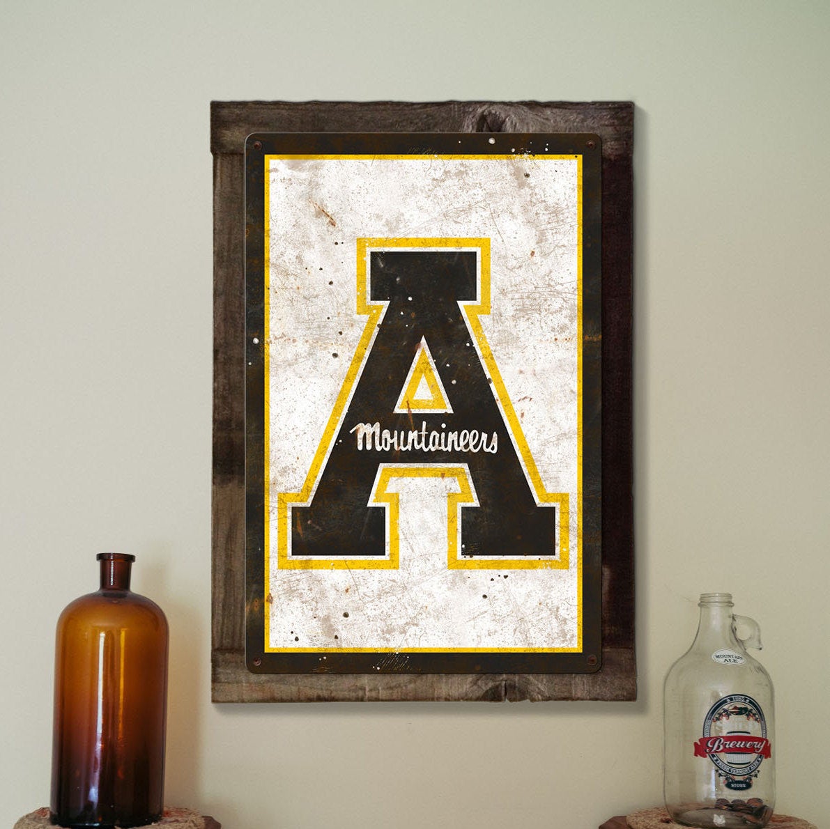Appalachian State Mountaineers, Wall Art, Rustic Metal Sign, Optional Rustic Wood Frame, College Teams, Mascots, and Sports