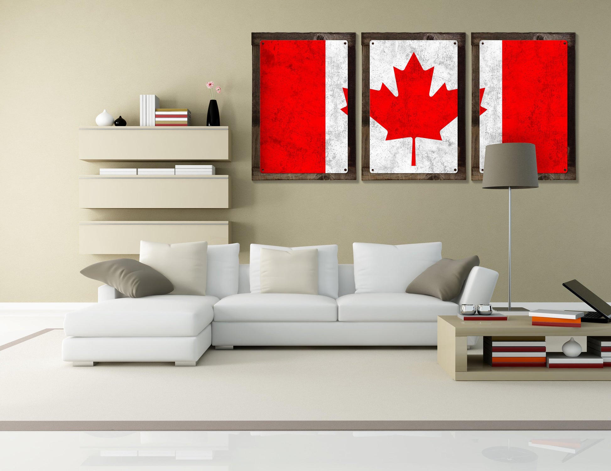 Canada Flag, Triptych METAL Sign, Vintage, Antique, Decor, Wall Art , Optional Reclaimed Barn-wood Frame
