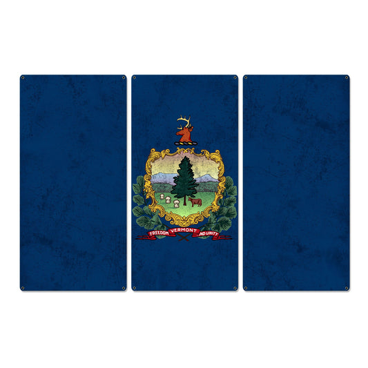Vermont State Flag, The Green Mountain State, Triptych Metal Sign, Wall Decor, Wall Art, Vintage, 54"x36"