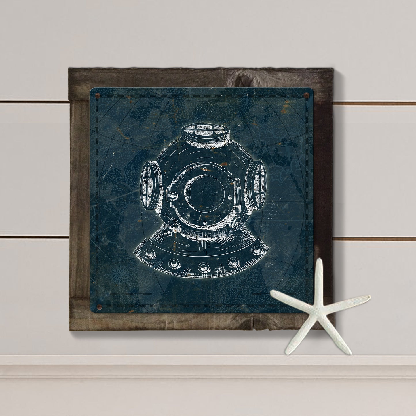 Vintage Scuba Diver Mask, METAL Sign, Optional Reclaimed BarnWood Frame, American Steel, Wall Decor, Wall Art, Vintage