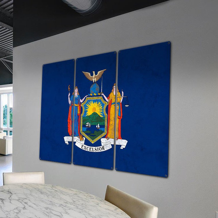 New York State Flag, I Love New York, Empire State, Triptych Metal Sign, Wall Decor, Wall Art, Vintage, 54"x36"