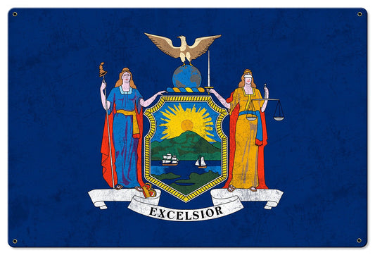 New York State Flag, Empire State, Metal Sign, Optional Rustic Wood Frame, Wall Decor, Wall Art, Vintage, FREE SHIPPING!