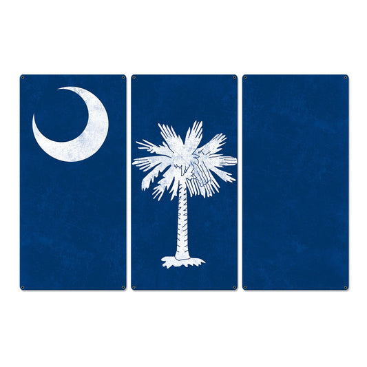 South Carolina State Flag, Smiling Faces Beautiful Places, Triptych Metal Sign, Wall Decor, Wall Art, Vintage, 54"x36"