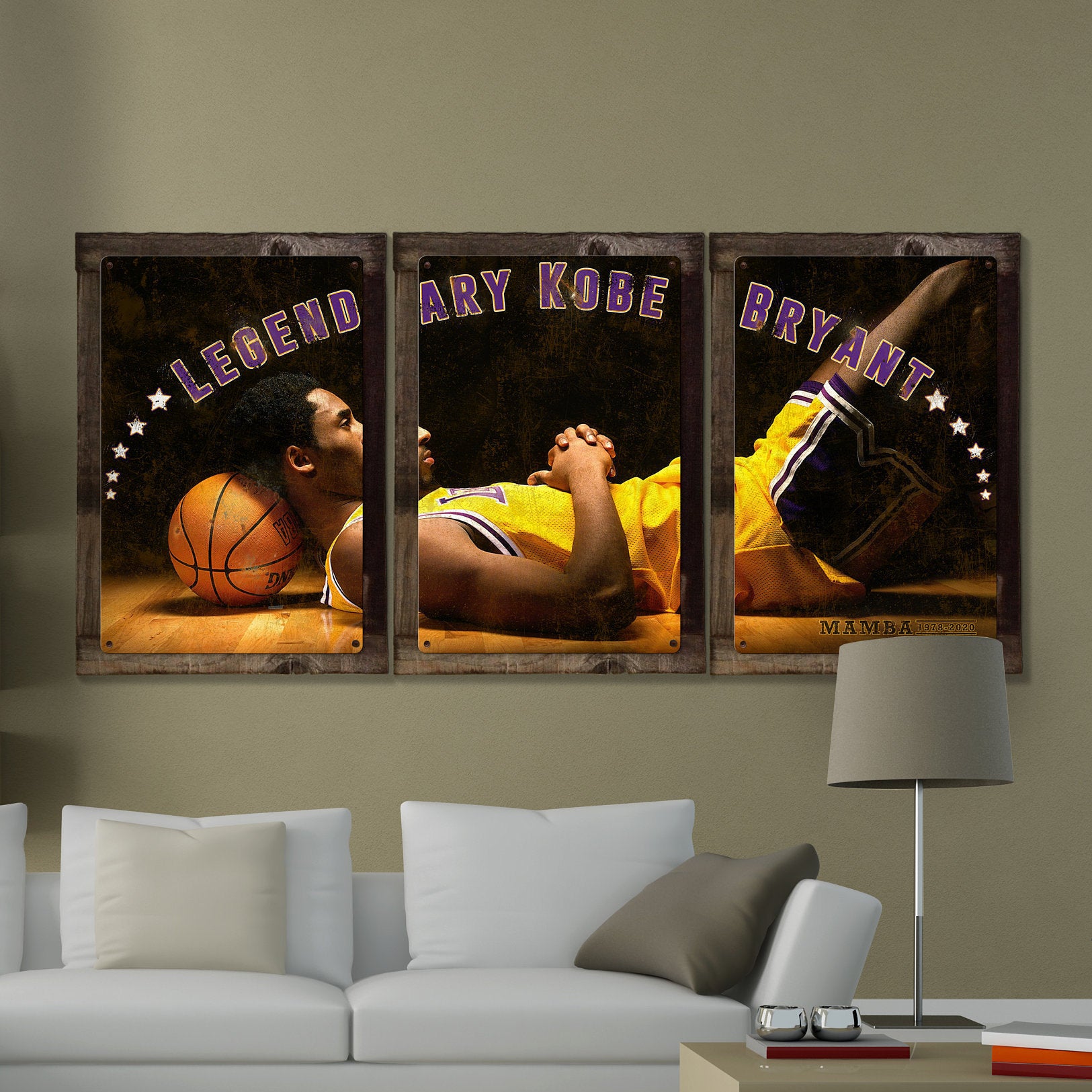 Kobe Bryant, Mamba, Basketball, Sports, Vintage, Photo, Triptych METAL Sign, Wall Art , Optional Reclaimed Barn Wood Frame