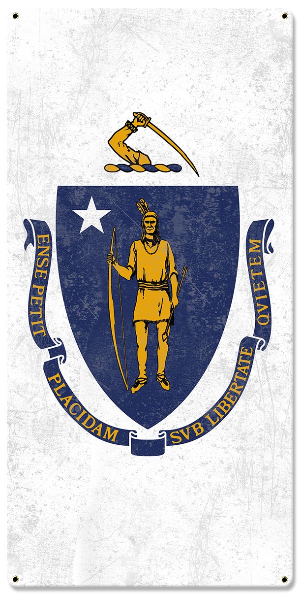Massachusetts State Flag,  The Spirit of America, Triptych Metal Sign, Wall Decor, Wall Art, Vintage, 54"x36"