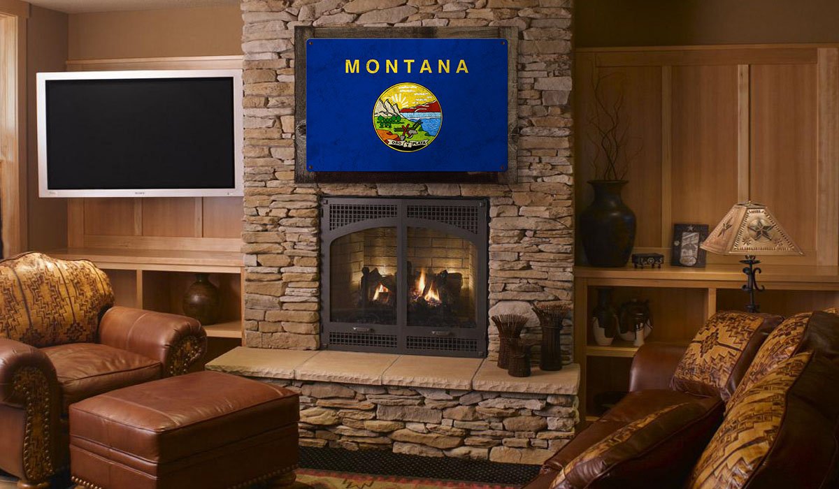 Montana State Flag, The Treasure State, Metal Sign, Optional Rustic Wood Frame, Wall Decor, Wall Art, Vintage, FREE SHIPPING!