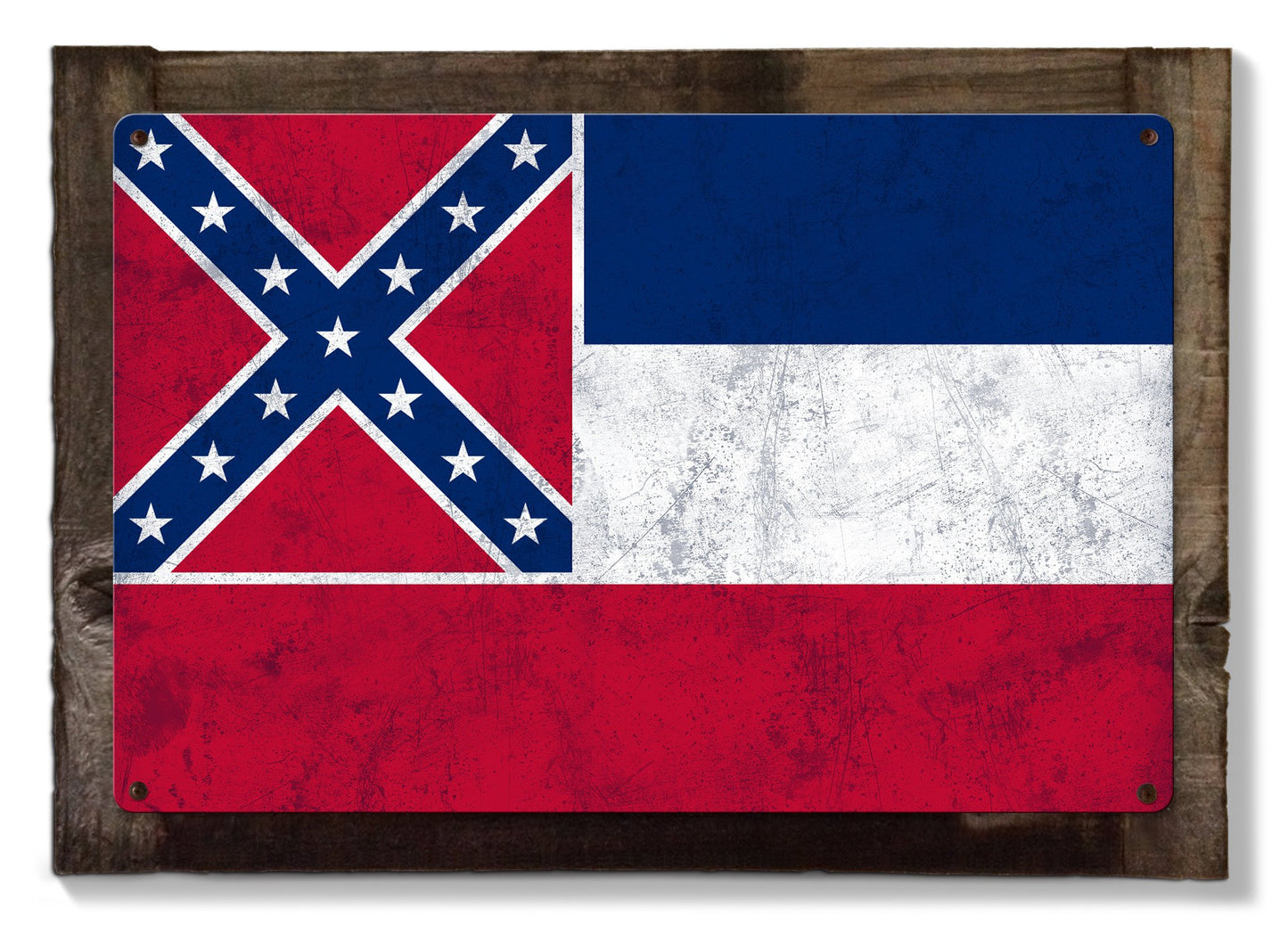 Mississippi State Flag, The Magnolia State, Metal Sign, Optional Rustic Wood Frame, Wall Decor, Wall Art, Vintage, FREE SHIPPING!