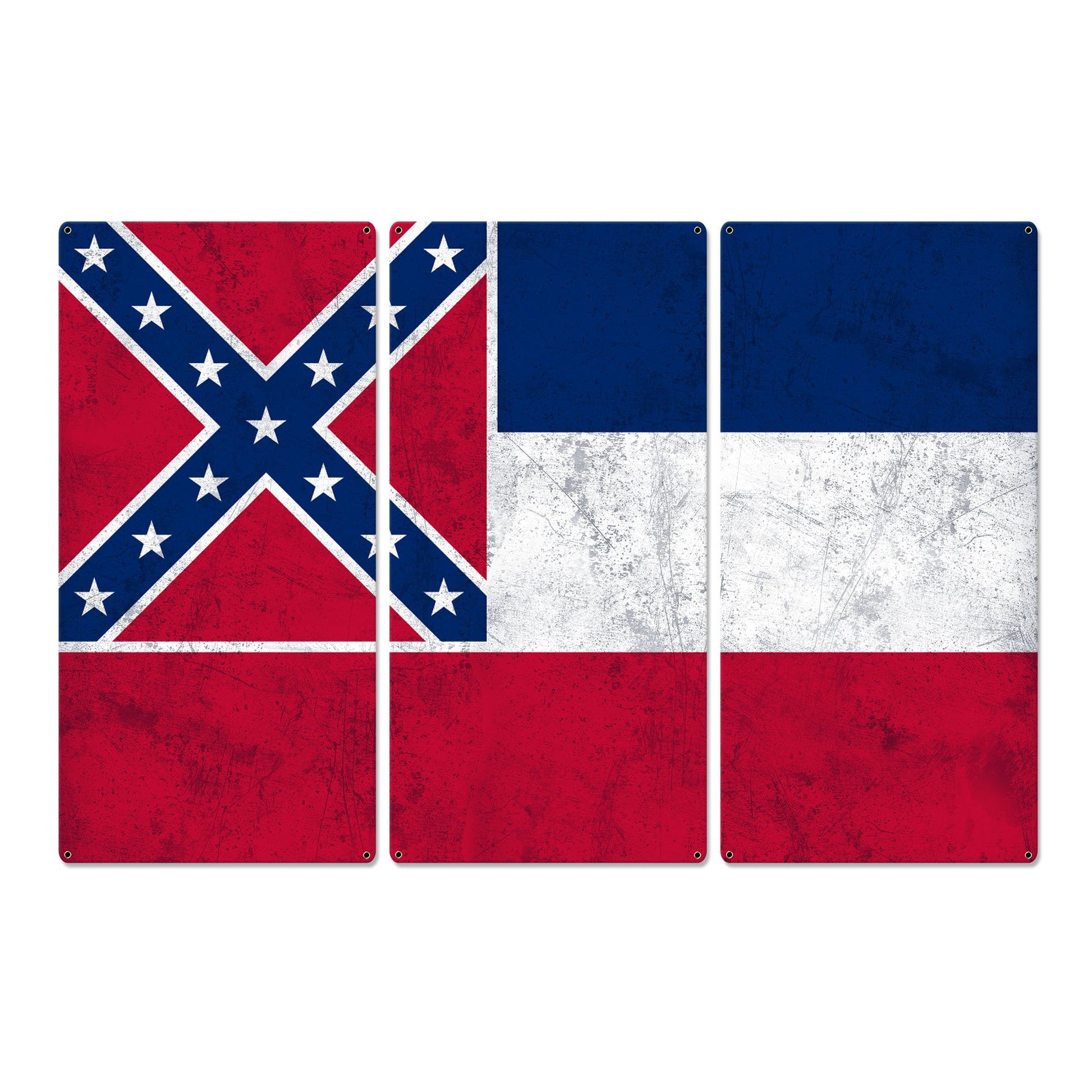 Mississippi State Flag,  The Magnolia State, Triptych Metal Sign, Wall Decor, Wall Art, Vintage, 54"x36"