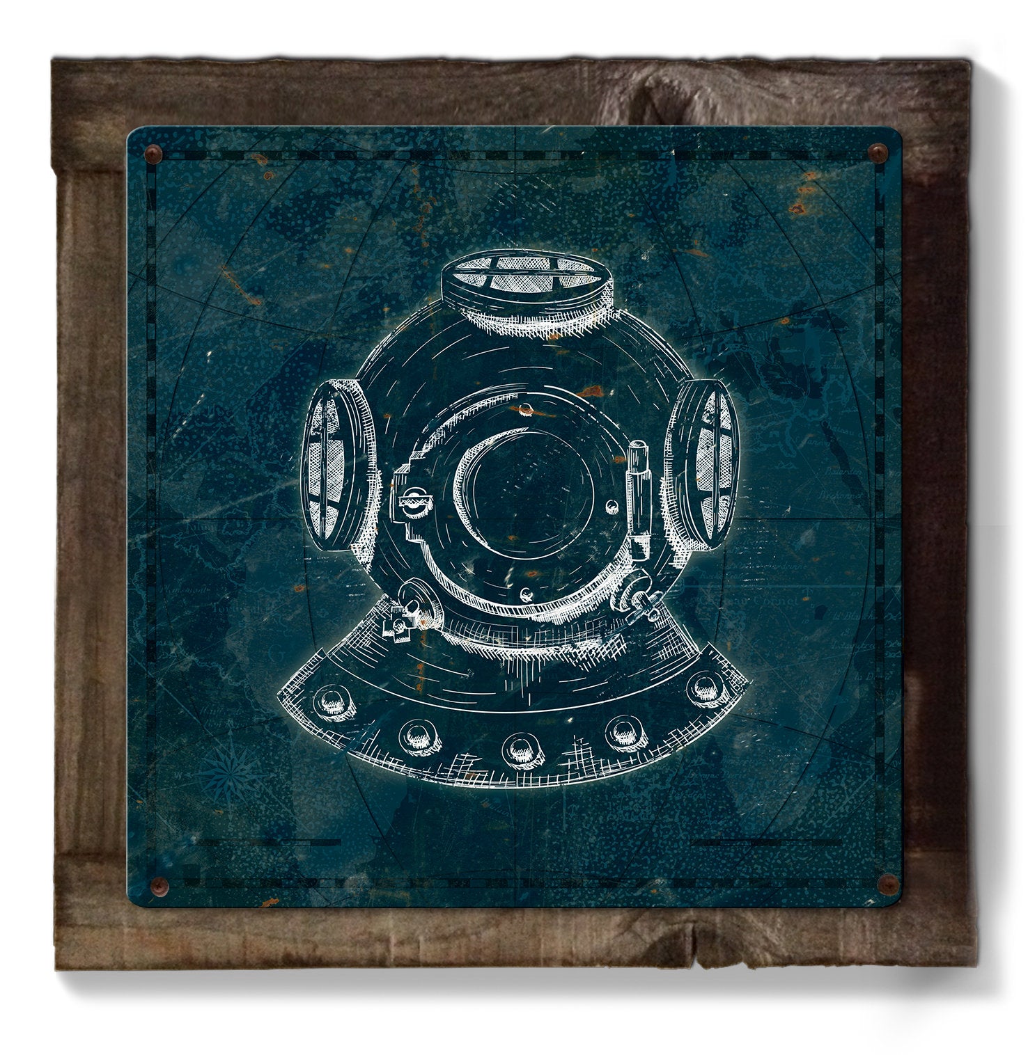 Vintage Scuba Diver Mask, METAL Sign, Optional Reclaimed BarnWood Frame, American Steel, Wall Decor, Wall Art, Vintage