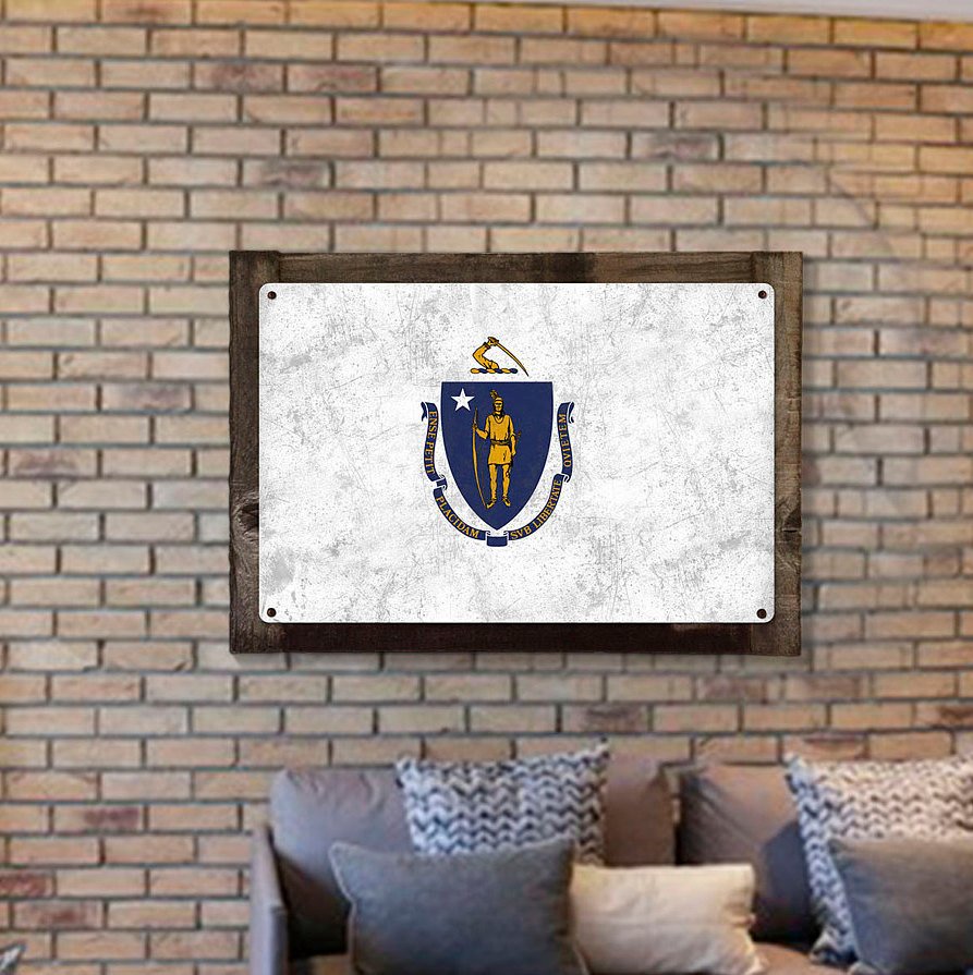 Massachusetts State Flag, The Spirit of America, Metal Sign, Optional Rustic Wood Frame, Wall Decor, Wall Art, FREE SHIPPING!