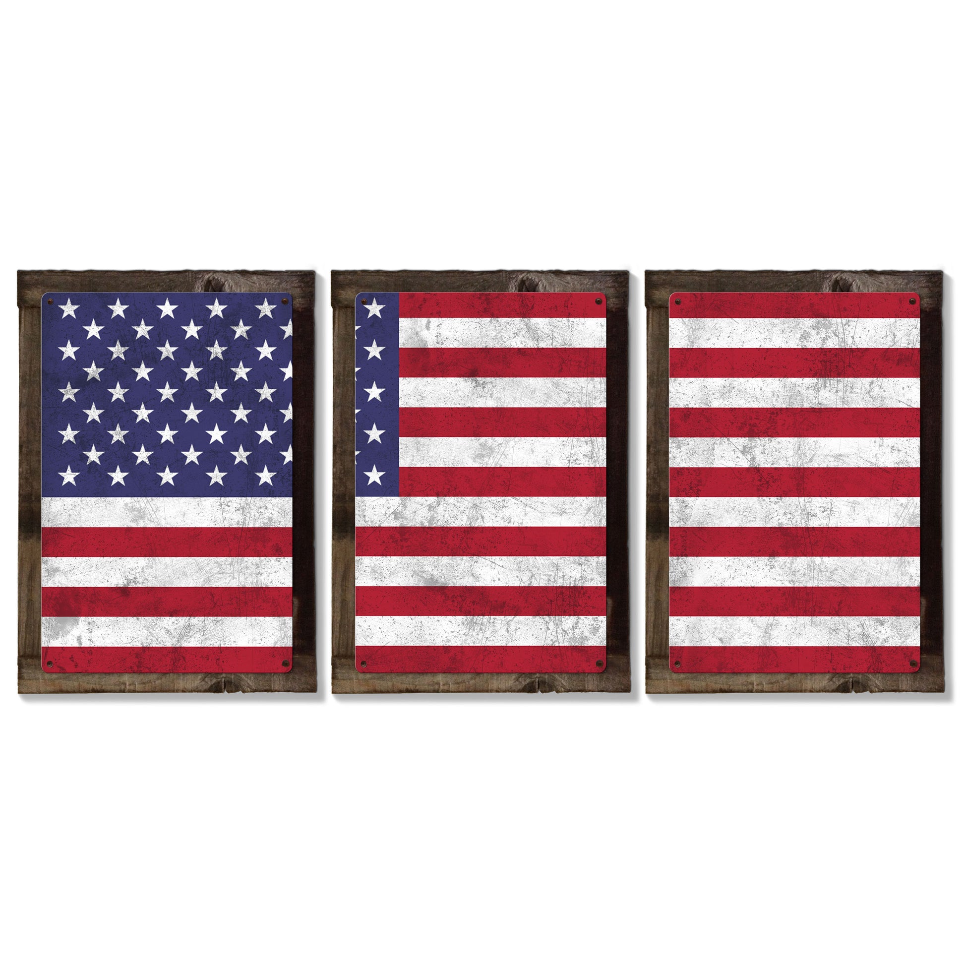 United States of America Flag, Triptych METAL Sign, Vintage, Antique, Decor, Wall Art , Optional Reclaimed Barn-wood Frame