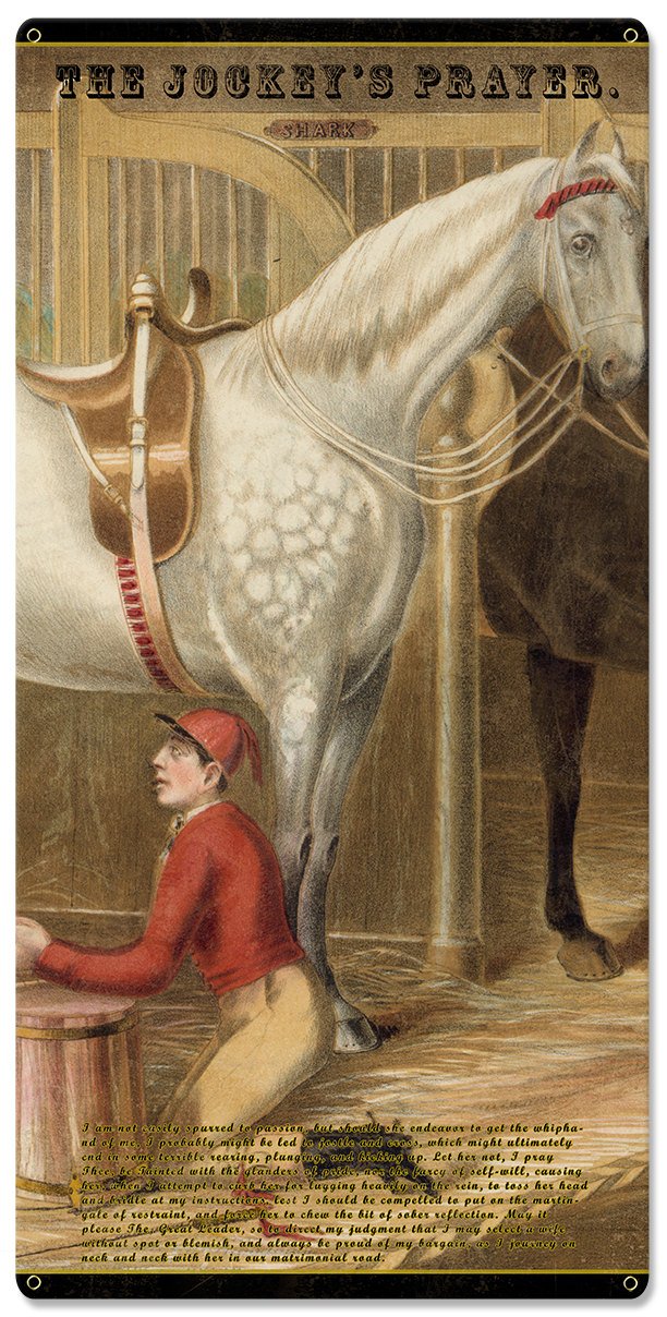 The Jockey's Prayer, With Prayer Text, Currier & Ives 1868, Horse Races, Triptych Metal Sign, Americana, Wall Decor, Wall Art 54"x36"
