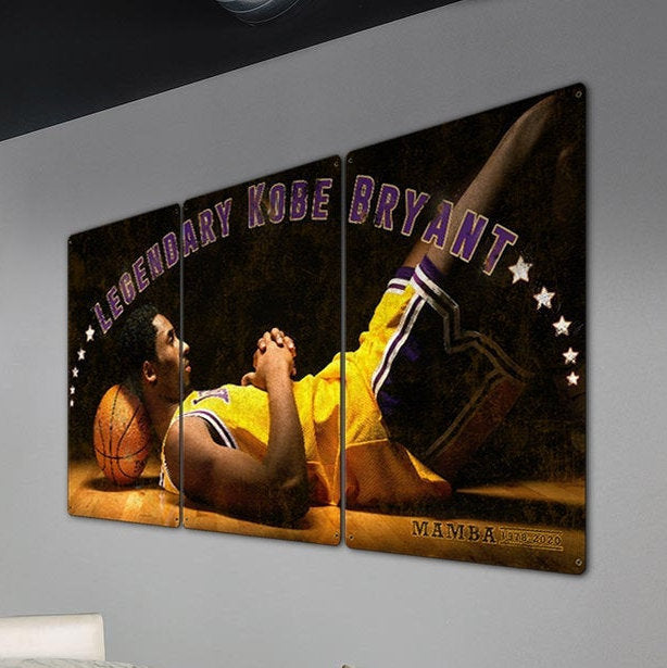 Kobe Bryant, Mamba, Basketball, Sports, Vintage, Photo, Triptych METAL Sign, Wall Art , Optional Reclaimed Barn Wood Frame