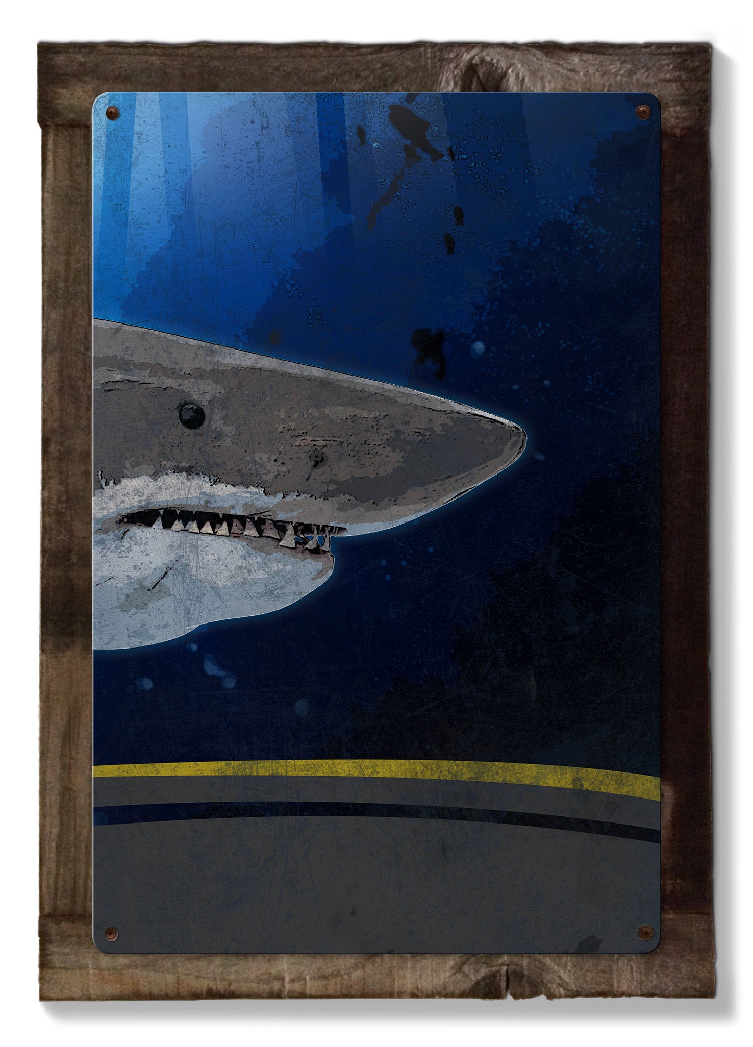 Great White Shark, METAL Triptych, Optional Rustic Wood Frame, Sharks, Wall Art, Ocean, Nautical