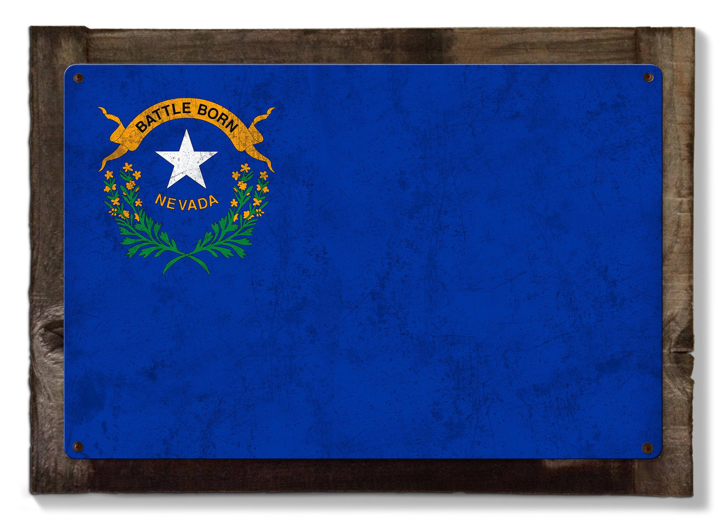Nevada State Flag, Battle Born, Metal Sign, Optional Rustic Wood Frame, Wall Decor, Wall Art, Vintage, Americana