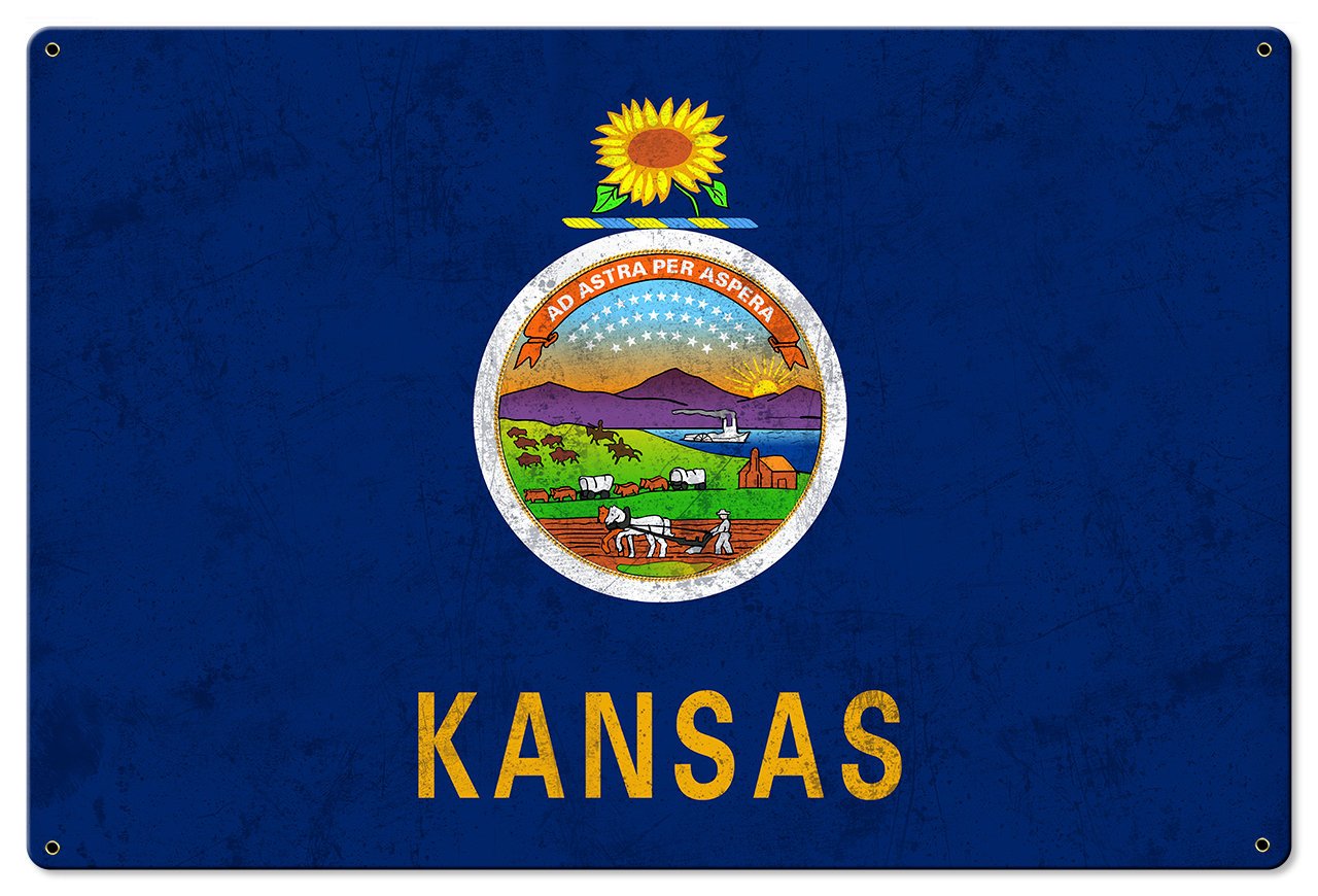 Kansas State Flag, Kansas, as big as you think, Metal Sign, Optional Rustic Wood Frame, Wall Decor, Wall Art, FREE SHIPPING!