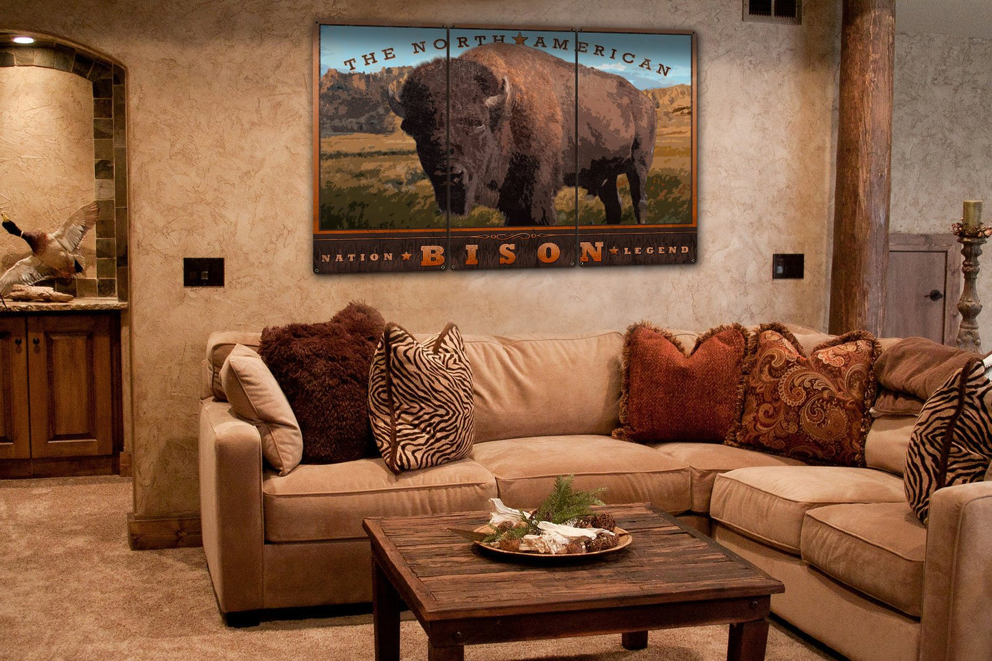 The North American Bison, Buffalo, Tatanka, Western, Americana, Native American, Indian, Triptych, Metal Sign, Wall Decor, Wall Art, 54"x36"