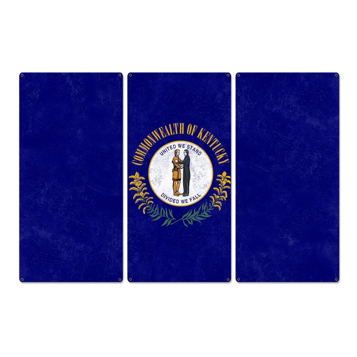 Kentucky State Flag, United We Stand Divided we Fall, Triptych Metal Sign, Wall Decor, Wall Art, Vintage, 54"x36"