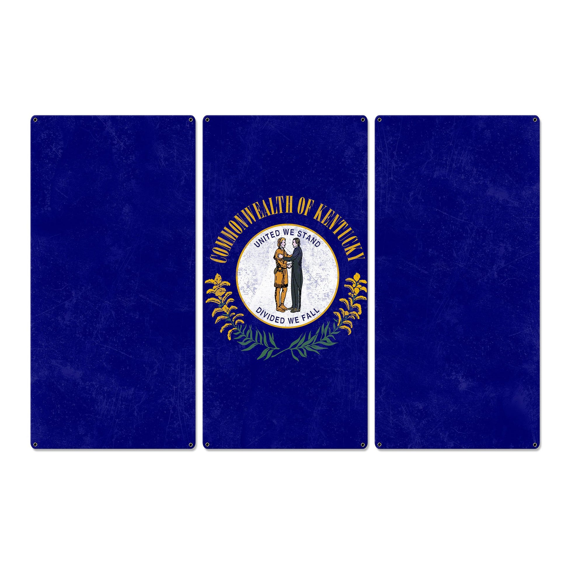 Kentucky State Flag, United We Stand Divided we Fall, Triptych Metal Sign, Wall Decor, Wall Art, Vintage, 54"x36"