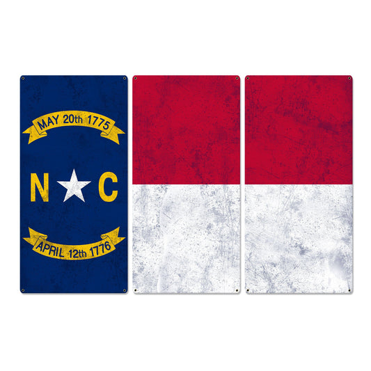 North Carolina State Flag, First in Flight, Triptych Metal Sign, Wall Decor, Wall Art, Vintage, 54"x36"