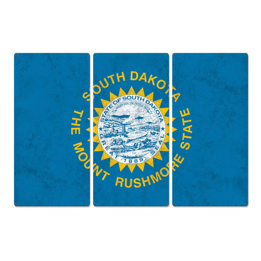 South Dakota State Flag, Great Faces. Great Places. , Triptych Metal Sign, Wall Decor, Wall Art, Vintage, 54"x36"