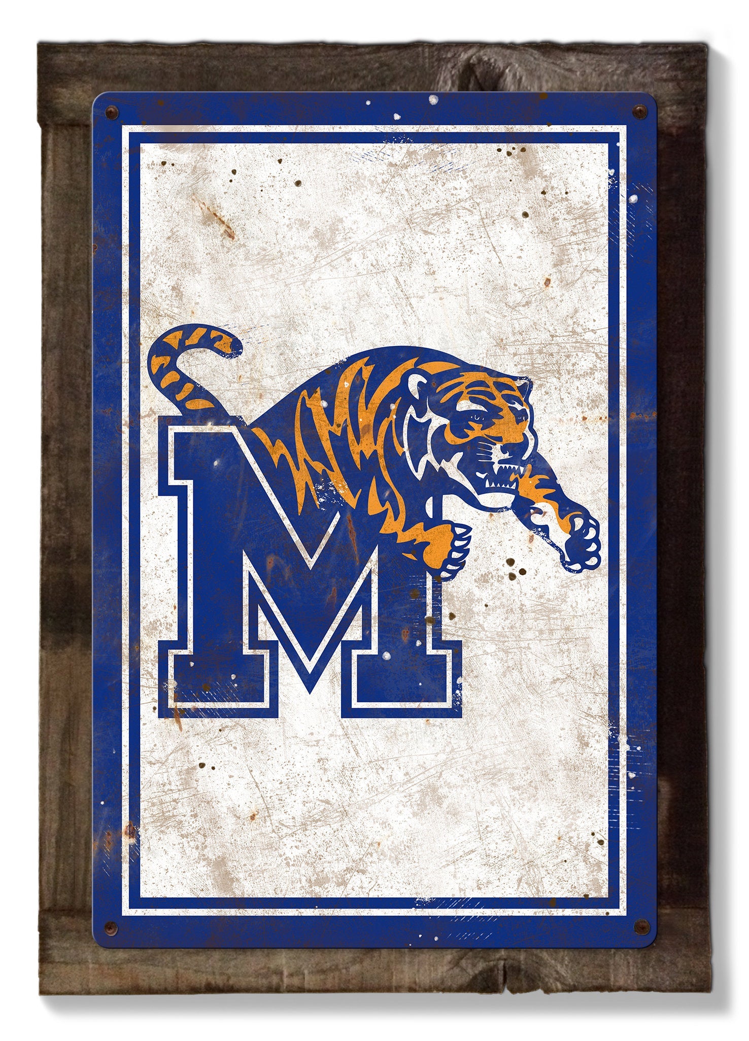Memphis Tigers, Wall Art, Rustic Metal Sign, Optional Rustic Wood Frame, College Teams, Mascots, and Sports