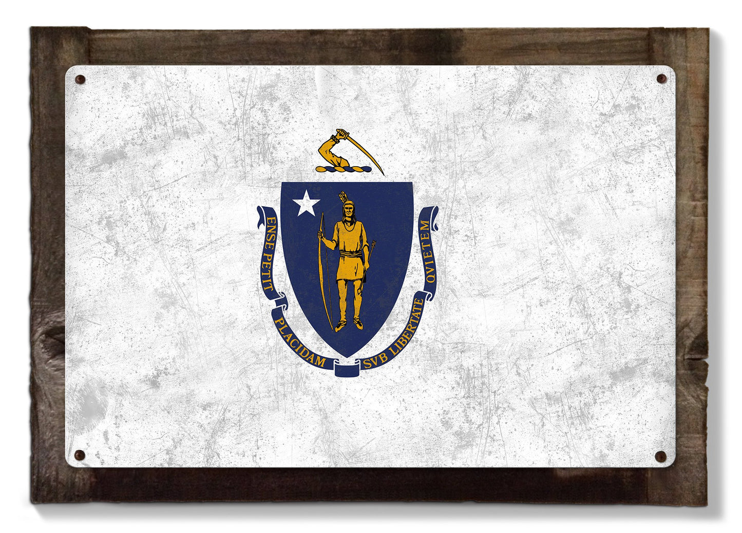 Massachusetts State Flag, The Spirit of America, Metal Sign, Optional Rustic Wood Frame, Wall Decor, Wall Art, FREE SHIPPING!