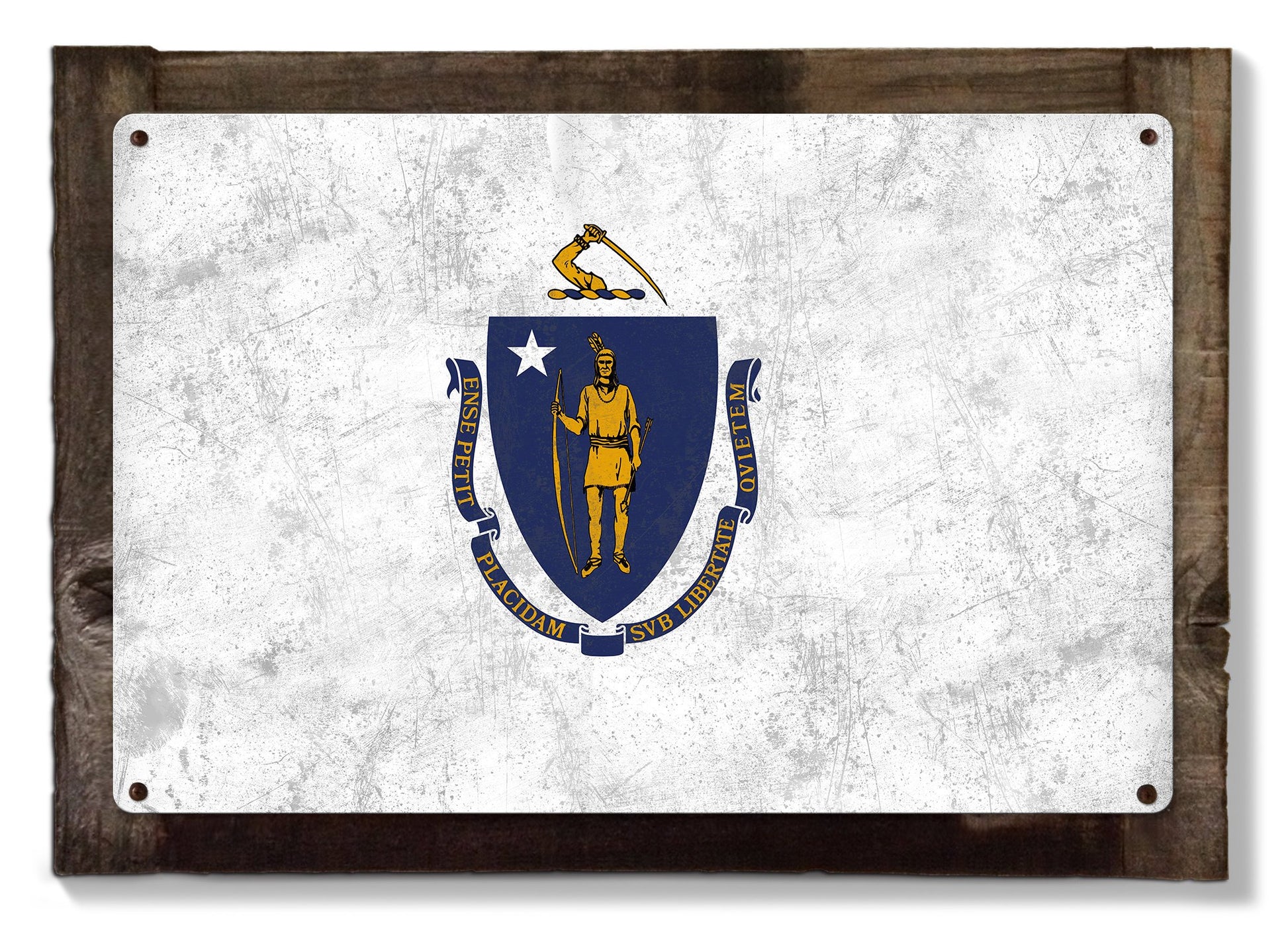 Massachusetts State Flag, The Spirit of America, Metal Sign, Optional Rustic Wood Frame, Wall Decor, Wall Art, FREE SHIPPING!