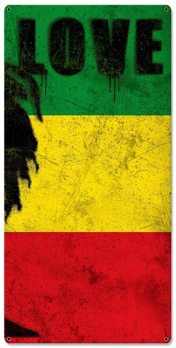 Bob Marley, Spray Art, One Love, Triptych Metal Sign, Street Art, Reggae, Rasta, Flag, Wall Decor, Wall Art, Vintage, 54"x36"