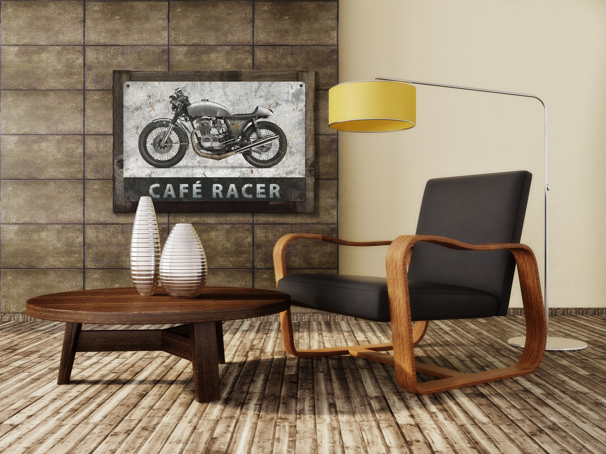 Cafe Racer, Honda, Motorcycle, METAL Sign, Optional Reclaimed BarnWood Frame, American Steel, Wall Decor, Wall Art, Vintage