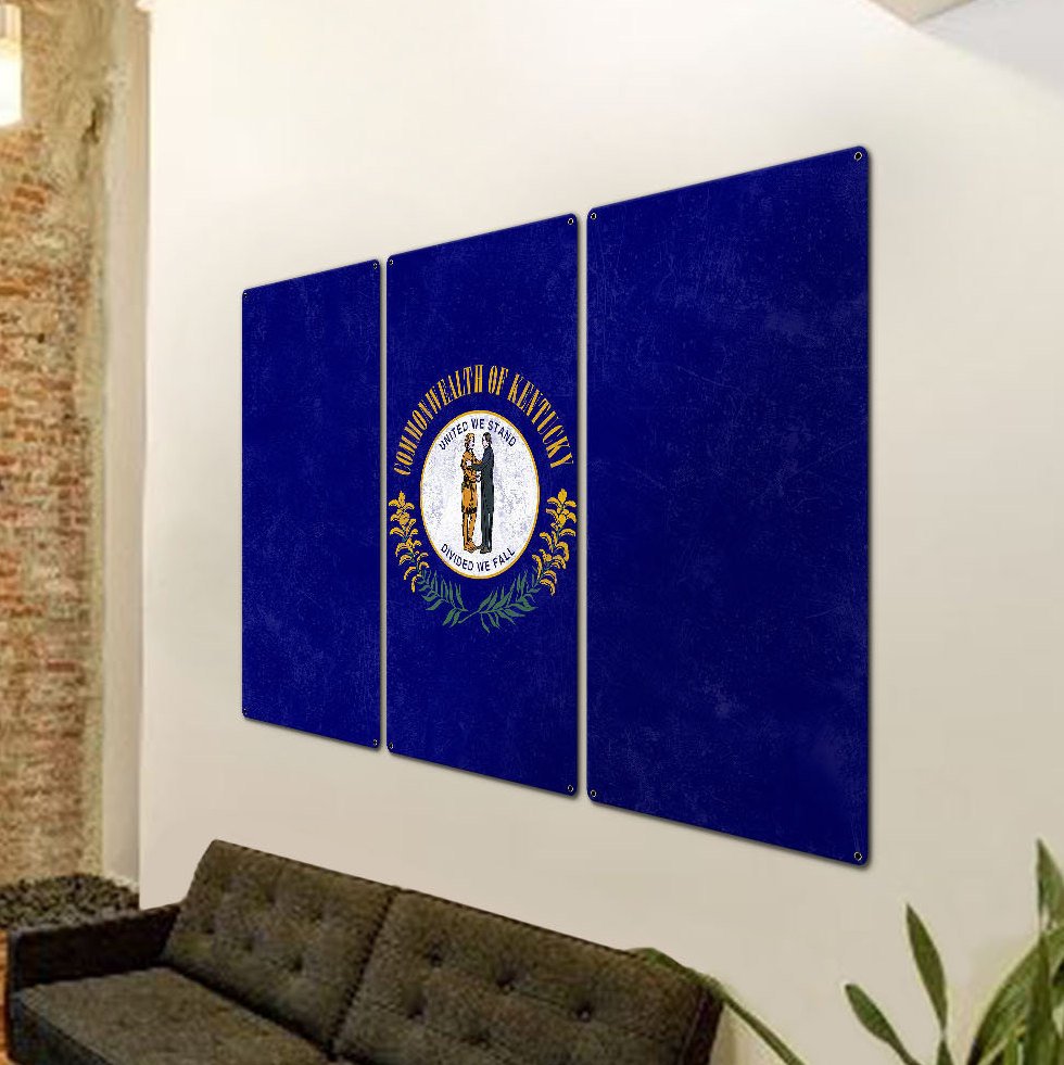Kentucky State Flag, United We Stand Divided we Fall, Triptych Metal Sign, Wall Decor, Wall Art, Vintage, 54"x36"