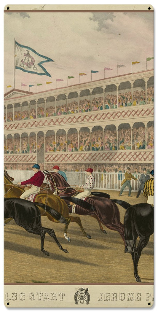 The False Start, Jerome Park New York, Currier & Ives 1868, Horse Races, Triptych Metal Sign, Americana, Wall Decor, Wall Art 54"x36"