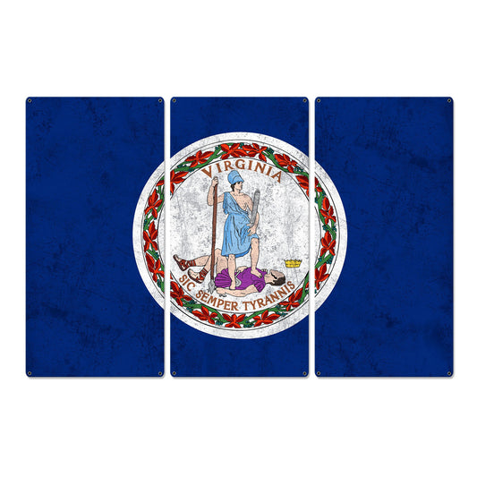 Virginia State Flag, Virginia is for Lovers, Triptych Metal Sign, Wall Decor, Wall Art, Vintage, 54"x36"