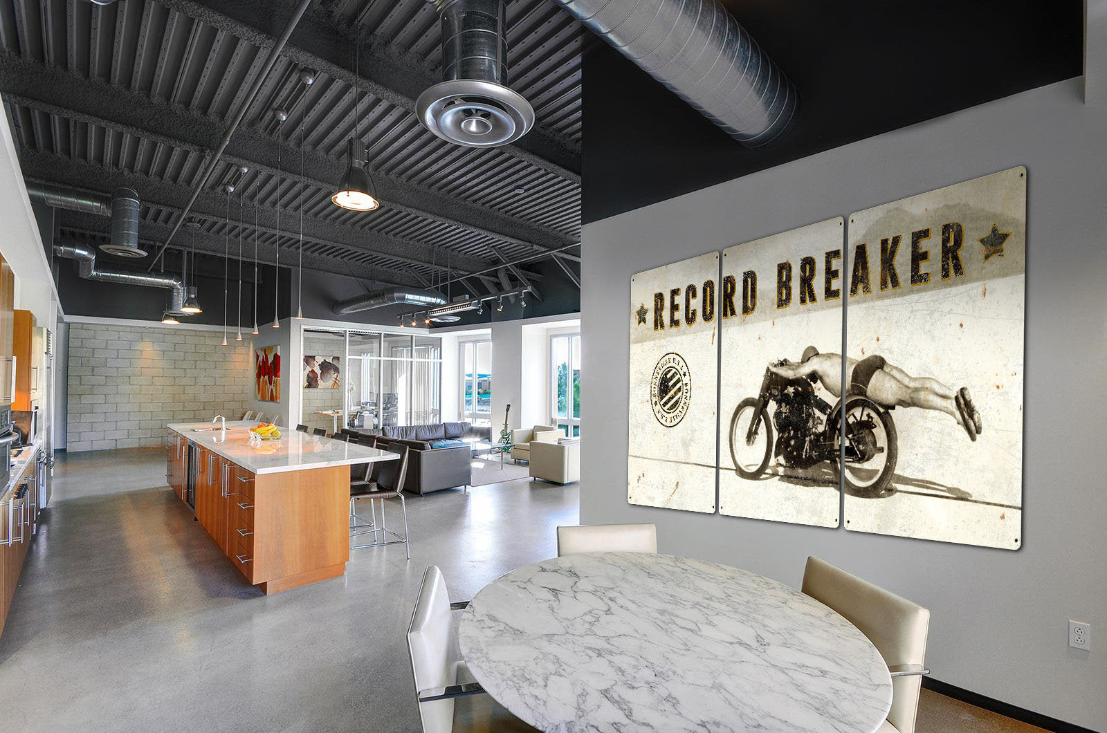 Bonneville, Motorcycle, Rollie Free, Record Breaker, Triptych METAL Sign, Wall Art , Optional Reclaimed Barn Wood Frame