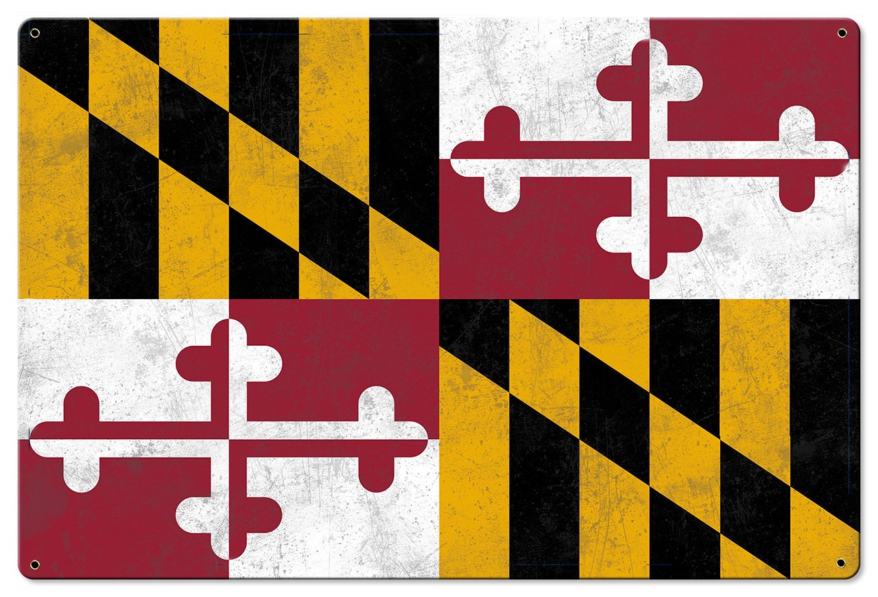 Maryland State Flag, Go to Maryland, METAL Sign, Optional Rustic Wood Frame, Wall Decor, Wall Art, Vintage