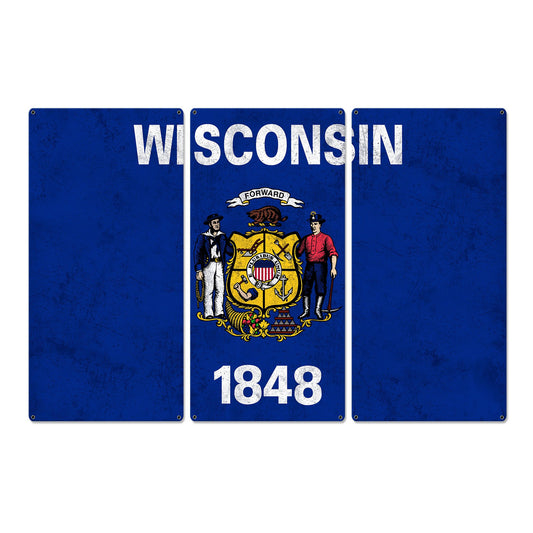 Wisconsin State Flag, America's Dairy Land, Triptych Metal Sign, Wall Decor, Wall Art, Vintage, 54"x36"