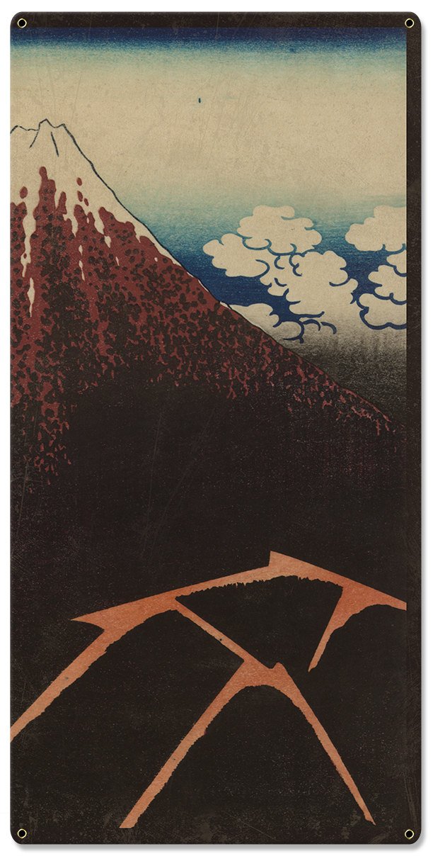 Shower below the summit, Mount Fuji, Eruption, Volcano, 1826, Triptych Metal Sign, Oriental, Chinese,  Wall Decor, Wall Art 54"x36"