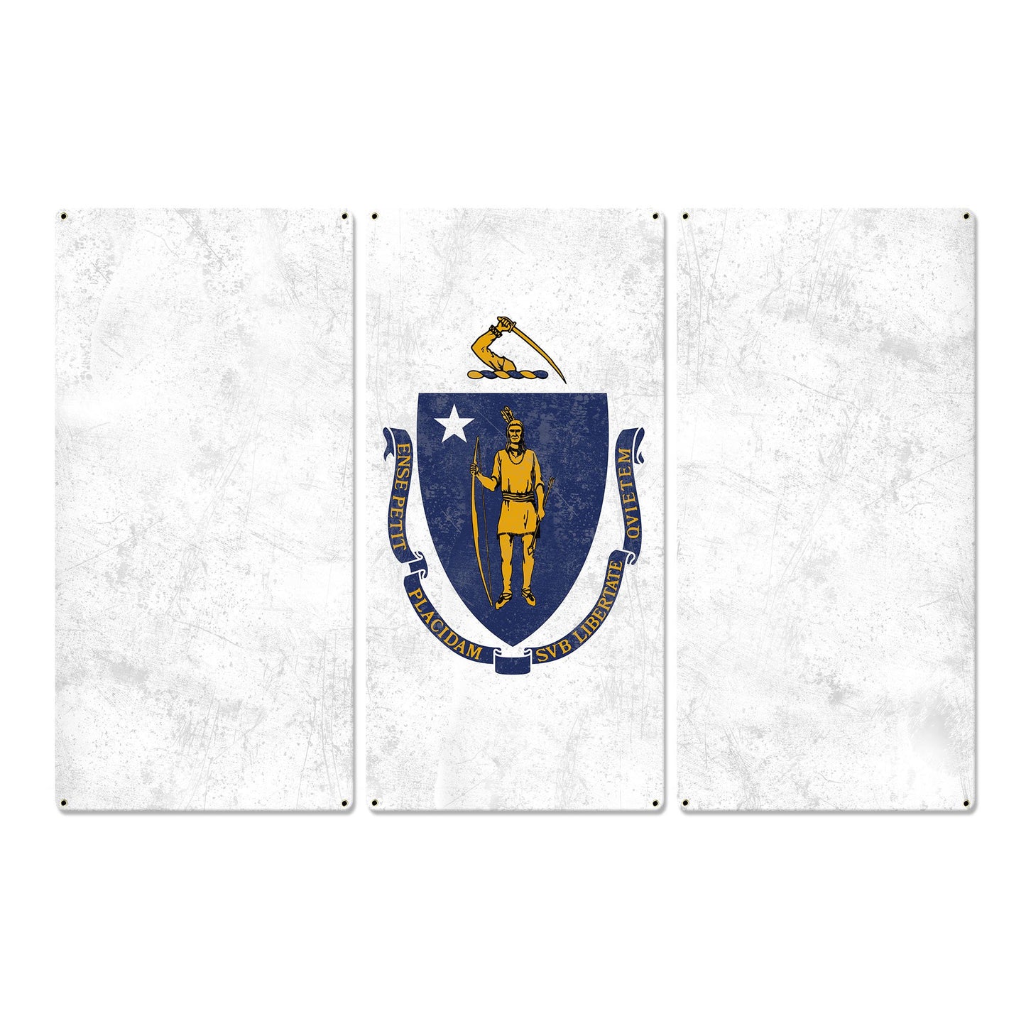 Massachusetts State Flag,  The Spirit of America, Triptych Metal Sign, Wall Decor, Wall Art, Vintage, 54"x36"