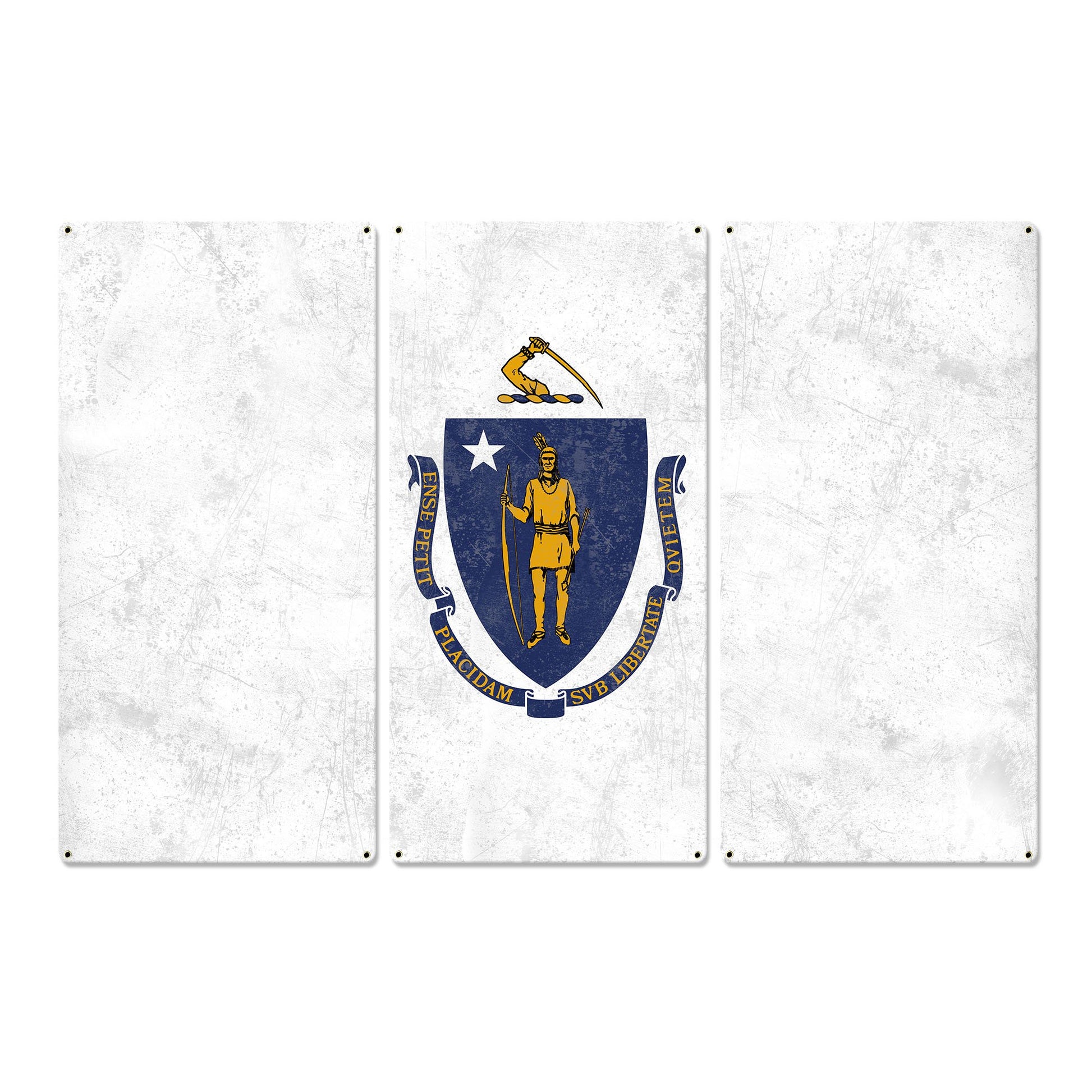 Massachusetts State Flag,  The Spirit of America, Triptych Metal Sign, Wall Decor, Wall Art, Vintage, 54"x36"