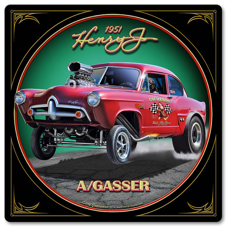 1951 Henry J Gasser Vintage Sign, Automotive, Metal Sign, Wall Art, 12 X 12 Inches