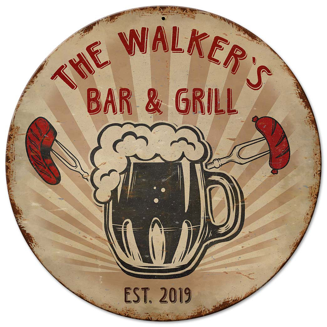 Personalized Bar And Grill Vintage Sign, Oil & Petro, Metal Sign, Wall Art, 14 X 14 Inches