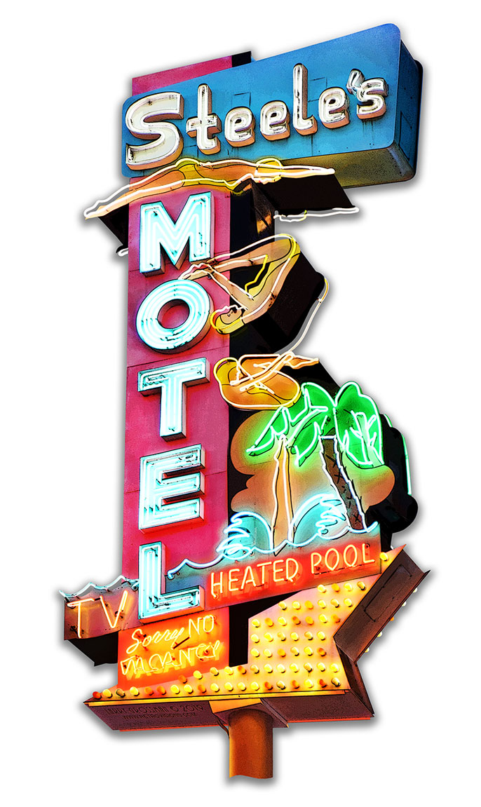 Steel's Motel Cut-out Vintage Sign, New Products, Metal Sign, Wall Art, 14 X 28 Inches