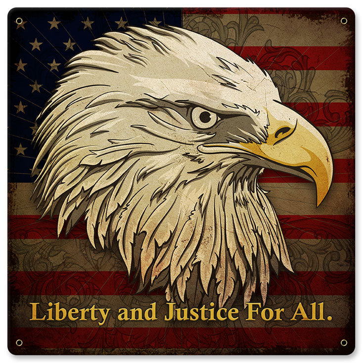 Liberty And Justice For All Vintage Sign, New Products, Metal Sign, Wall Art, 12 X 12 Inches