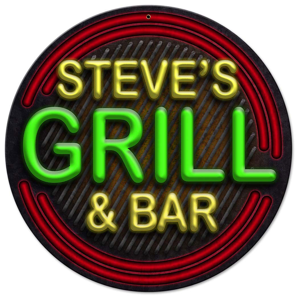 Personalized Grill And Bar Vintage Sign, Food & Drink, Metal Sign, Wall Art, 14 X 14 Inches