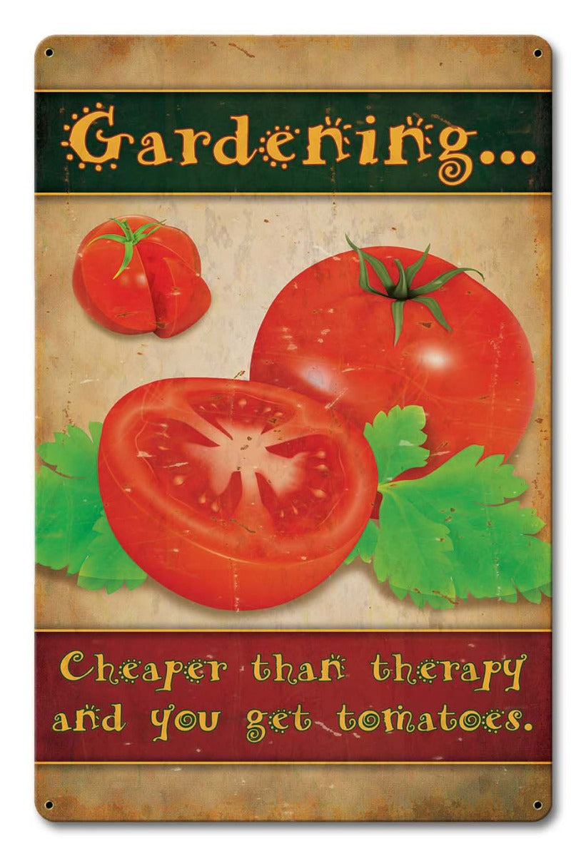 Gardening Cheaper Than Therapy Vintage Sign, Food & Drink, Metal Sign, Wall Art, 12 X 18 Inches